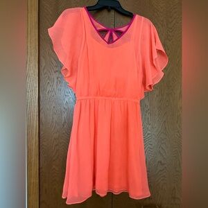 Express Coral-Pink Flutter Sleeve Casual Dress